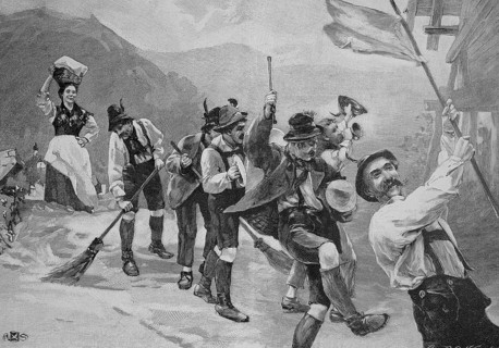 Procession with a butter-carrier in Steyr, 1880, Austria, Historic, digitally restored reproduction