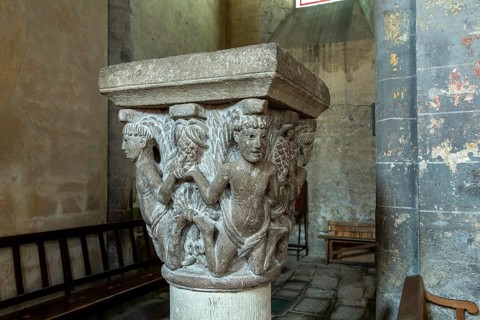 Mozac. The atlantes. Sculptures of Saint-Pierre Abbey Church. Puy de Dome department.