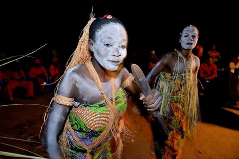 Sick women dancing a healing dance, healing ceremony, Nkala, Bandundu Province, Democratic Republic