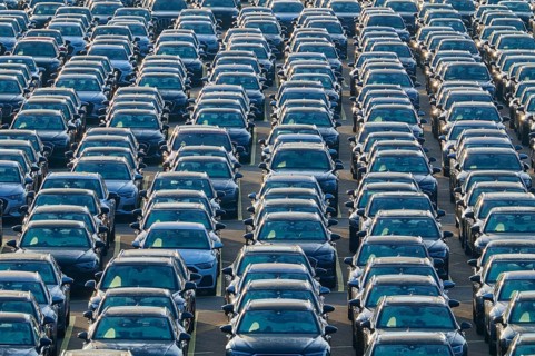 Large number of cars on assembly point, Brand Audi, Germany, Europe
