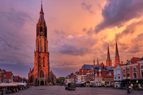 Delft, Netherlands, May 12, 2017: Nieuwe Kerk New Church protestant church on Delft Market Square