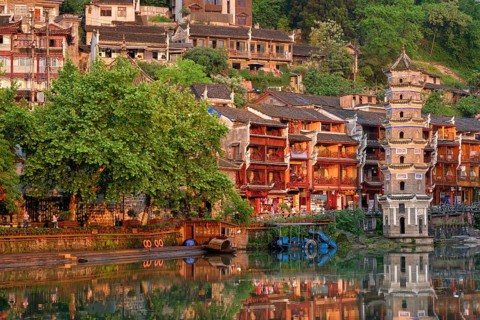 Chinese tourist attraction destination, Feng Huang Ancient Town (Phoenix Ancient Town) on Tuo Jiang