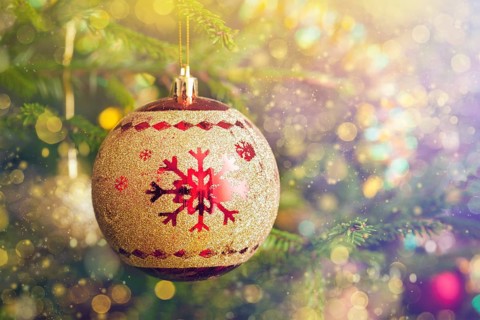 Christmas celebration holiday background, christmas-tree decoration bauble on decorated Christmas
