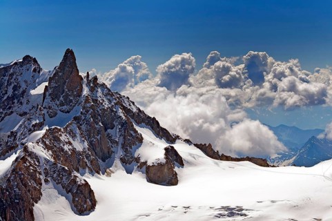 The Dent du Géant in the Mont Blanc massif, seen from Aiguille de Midi, France, Europe