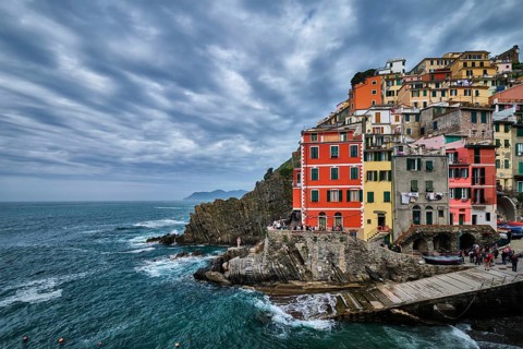 RIOMAGGIORE, ITALY, APRIL 25, 2019: Riomaggiore village popular tourist destination in Cinque Terre