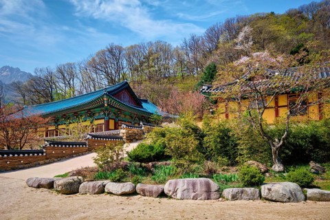 Sinheungsa Buddhist temple in Seoraksan National Park, Seoraksan, South Korea, Asia