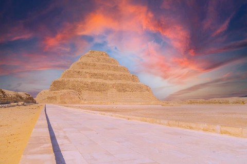 The Stepped Pyramid of Djoser at sunset, Saqqara. Egypt. The most important necropolis in Memphis.