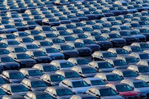 Large number of cars on assembly point, Brand Audi, Germany, Europe