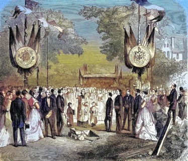 Laying of the foundation stone for the typographical villa founded in Livry-Gargan, 1869, France,