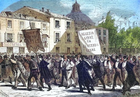 Demonstration for religious freedom in Madrid, 1869, Spain, Historic, digitally restored