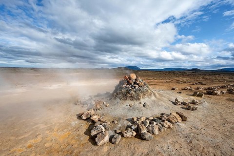 Steaming fumarole, solfatar in the geothermal area Hverarönd, also Hverir or Namaskard, Northern