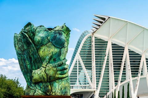 Architecture and buildings over City of Arts and Sciences in Valencia, Spain, Europe