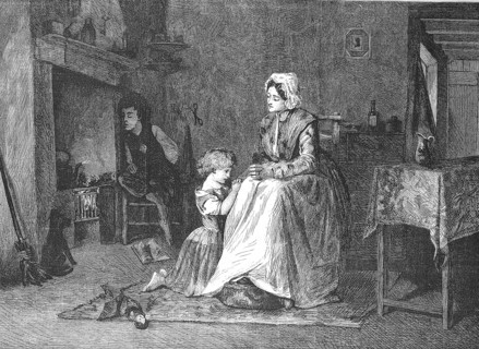 Evening Prayer, Girl prays with her mother in the evening in front of going to bed, 1869, Germany,