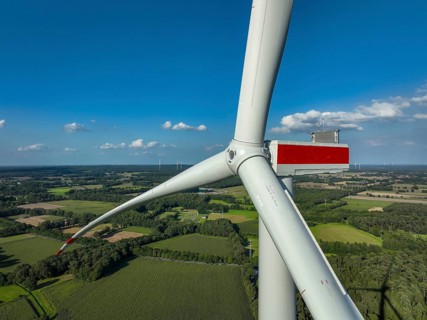 Dorsten, North Rhine-Westphalia, Germany, new construction of a wind turbine. Wind farm Große