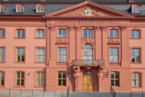 Entrance to the baroque Rhineland-Palatinate state parliament built in 1740, government building,