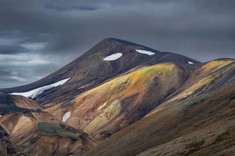 Rhyolite mountains, volcanic landscape, colourful erosion landscape with mountains,