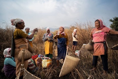 Villagers participate in a community fishing event on the occasion of the Bhogali Bihu festival at