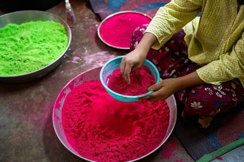 Students of Ashaneer Home makes organic coloured powder ahead of Holi Festival, in Guwahati, India