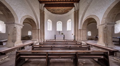 Interior of the Romanesque monastery church at Konradsburg Castle near Ermsleben, Falkenstein,