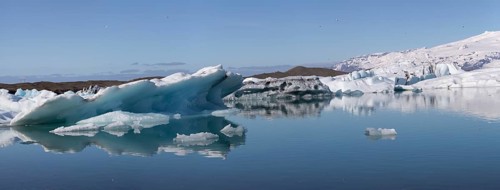 Icebergs on the Joekulsarlon glacial lake or lagoon