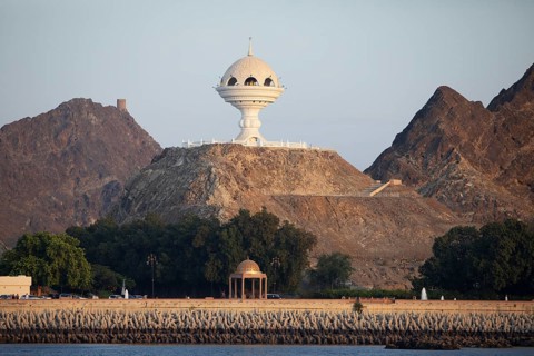 Incense burner monument, boat trip along the coast, Muttrah, Muscat, Oman, Asia