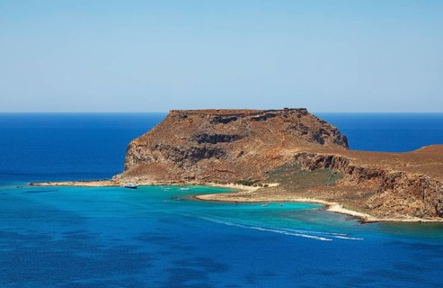 View from the Gramvousa peninsula to the island of Imeri Gramvousa, Kolimbari, West Crete, Crete,