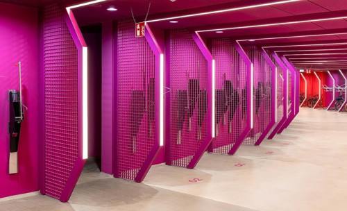 Underground car park for bicycles, redesigned Potsdamer Platz station, Sony Center, Berlin,