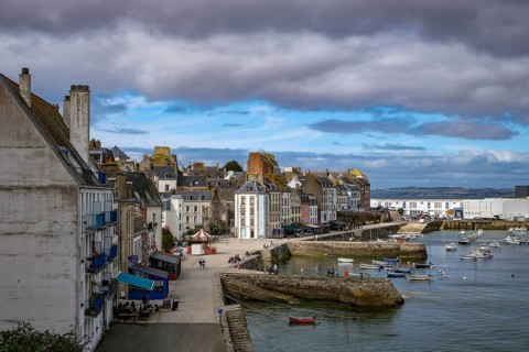 Douarnenez, Brittany, France - Port de Rosmeur harbour in the picturesque harbour town of