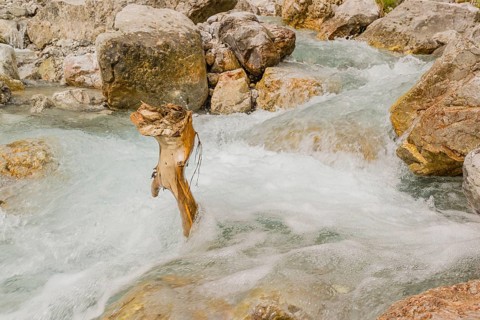 The Enger-Grund creek flowing fast through the Eng valley, Tyrol, Austria, Europe