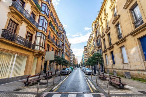 Streets of the Amara neighborhood without people in Donostia San Sebastian, Gipuzkoa. Basque