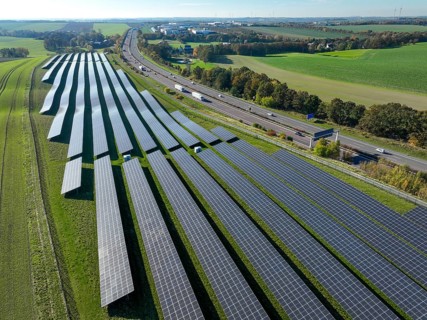 Glauchau, Saxony, Germany, Solar park on the A4 motorway near Glauchau, Europe