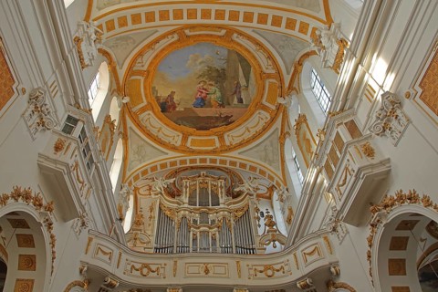 Interior view with ceiling fresco by Januarius Zick 1783 by baroque master builder Johann Michael