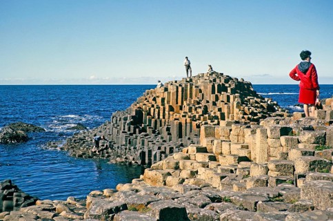 People exploring the Giant's Causeway, Antrim Coast, Northern Ireland, Great Britain 1960s