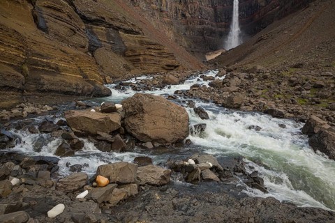 Hengifoss waterfall is located in Hengifossá in Fljótsdalshreppur, East Iceland. With 128 meters it