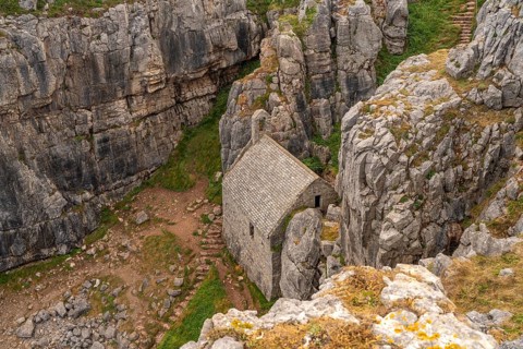 St Govan's Chapel, Pembrokeshire Coast National Park, Pembrokeshire, Wales, Great Britain