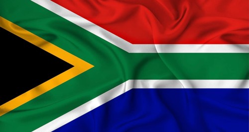 Close up of flag of South Africa with cloth texture, realistic South Africa flag waving