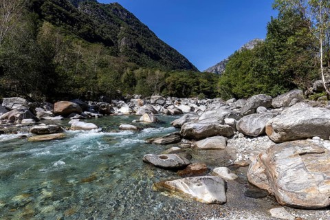 Rocks in the Verzasca River between Lavertezzo and Brione, Verzasca Valley, Valle Verzasca, Canton
