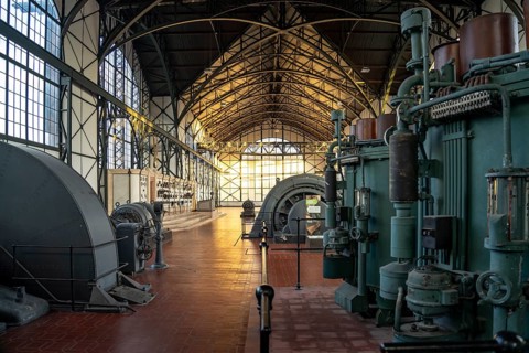 Machine hall of the disused coal mine and museum Zeche Zollern in Dortmund, part of the Route of