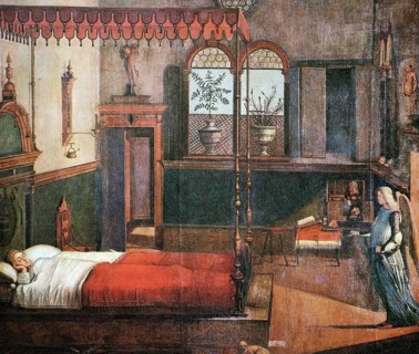 The Dream of St Ursula, saint, legendary figure without historical existence, painting by Vittore