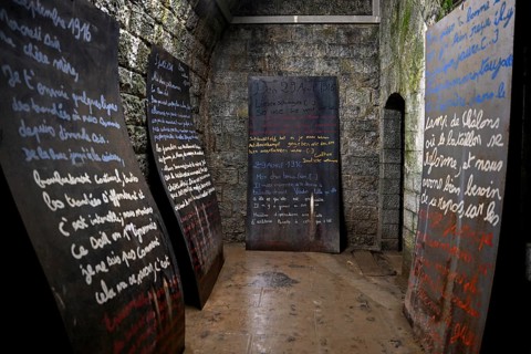 Plaques with sayings of soldiers, Fort de Douaumont, French fortress from the First World War,