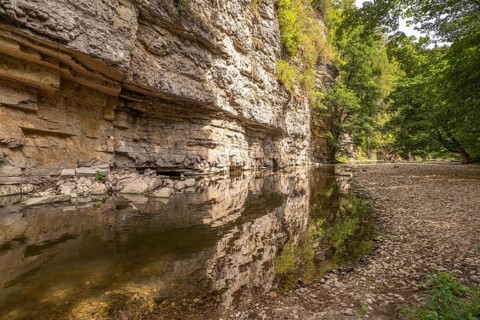 Rock face and the river Wutach in the Wutach Gorge, Black Forest, Baden-Württemberg, Germany,