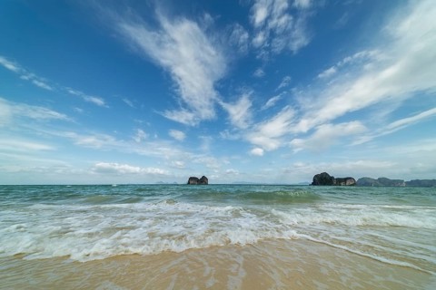 Longtail boat on the beach, Koh Ngai Island, Andaman Sea, Satun Province, Southern Thailand,