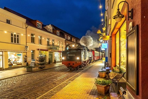 Steam locomotive of the Molli spa railway in Bad Doberan, Mecklenburg-Vorpommern, Germany, Europe