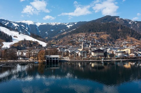Drone shot, city view, Zell am See, Zeller See, Pinzgau, Land Salzburg, Austria, Europe