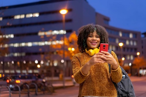 Portrait of black ethnic girl in the early morning going to the university on the way back to