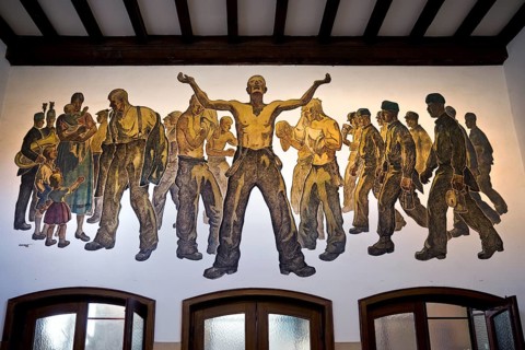 Murals from the time of the Third Reich, Rammelsberg ore mine, UNESCO World Heritage Site, Goslar,