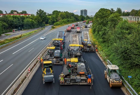 Essen, North Rhine-Westphalia, Germany, road construction, asphalt pavers and road rollers laying