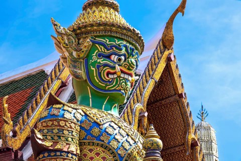 Scenic golden temple of Emerald Buddha Wat Phra Kaew in Bangkok, Thailand, Asia