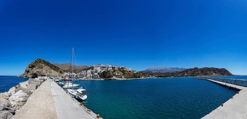 Boats in the harbour of Agia Galini, south coast, Crete, Greece, Europe