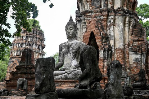 Buddha statue in Wat Mahathat Ayutthaya, Temple of the Great and Holy Relic, Ayutthaya, Ayutthaya